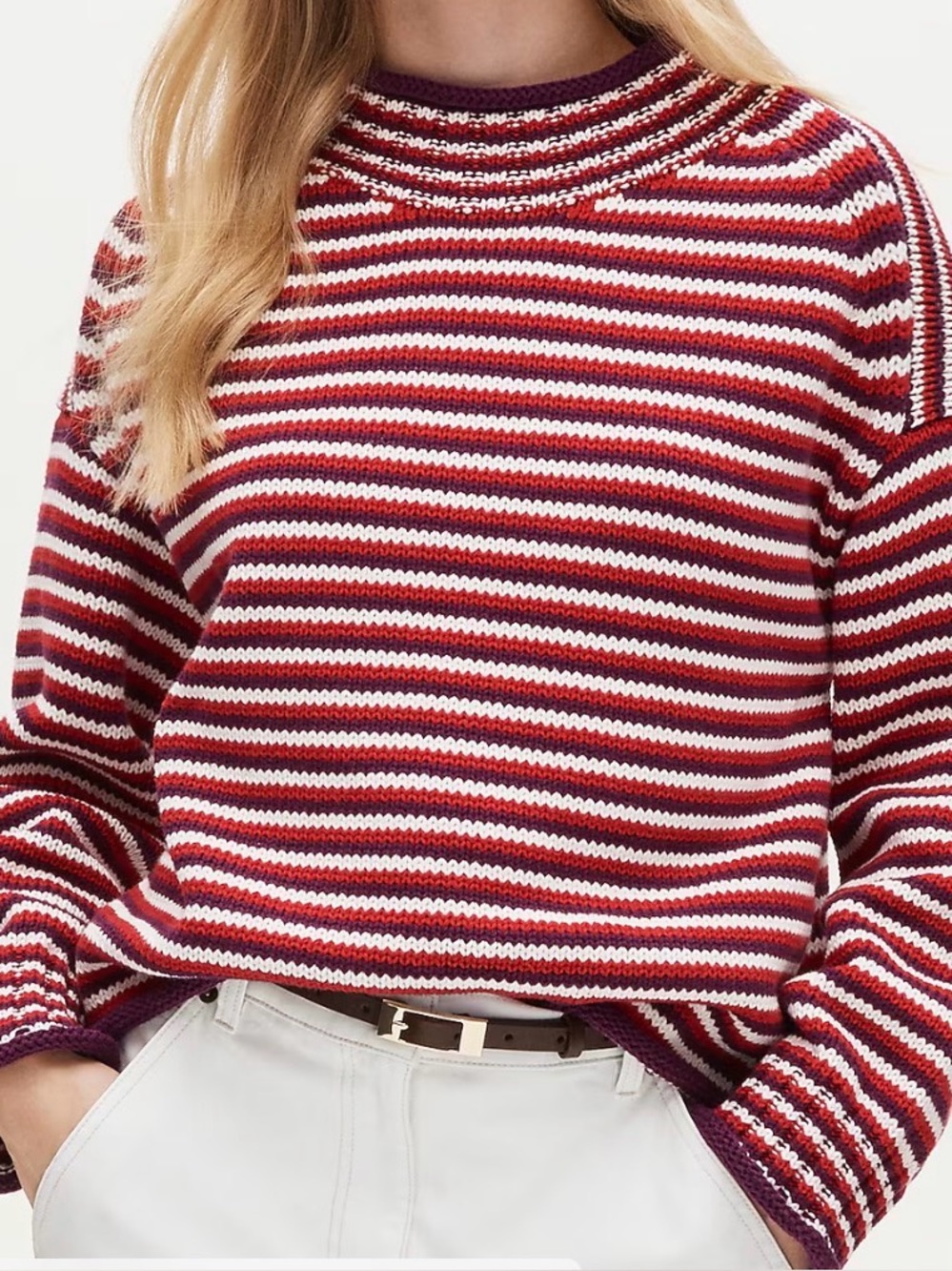 Jcrew Rollneck Striped Crewneck Sweater in Red and White